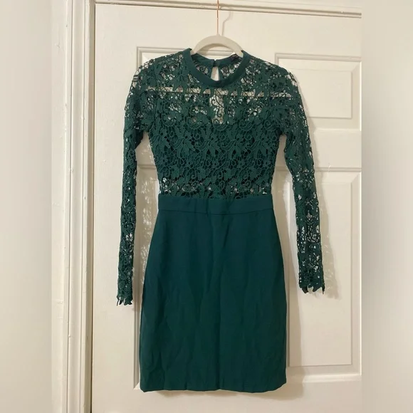 green emerald velvet dress Intertwine Long Sleeve Mini Dress Forest Green main image 0
